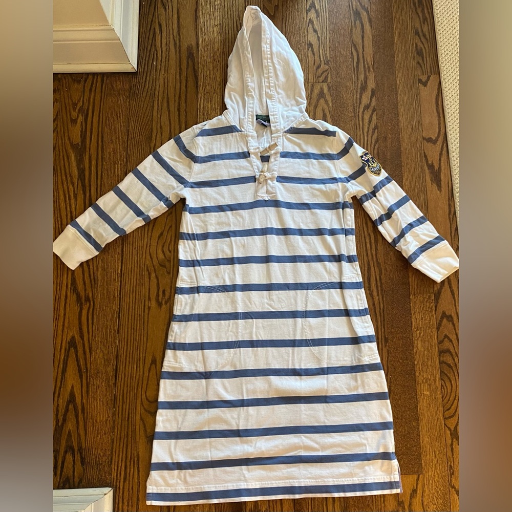 RALPH LAUREN NAUTICAL HOODED RL CREST TSHIRT DRESS. Size M